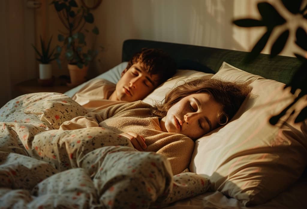 Un jeune couple dormant paisiblement dans son lit